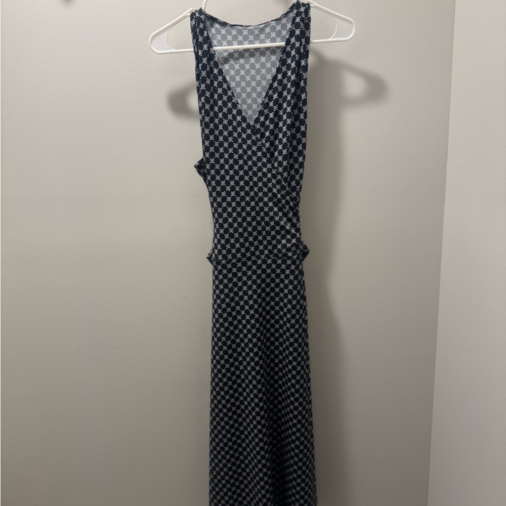 41 Hawthorn Blue and White Sheath Midi Dress
